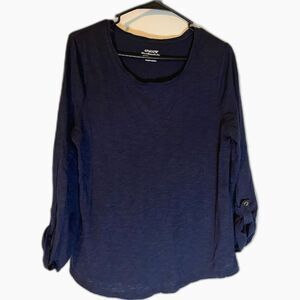 Chico's Tee M The Ultimate Tee Blue Casual 3/4 Rolltab Slve Casual Minimalist